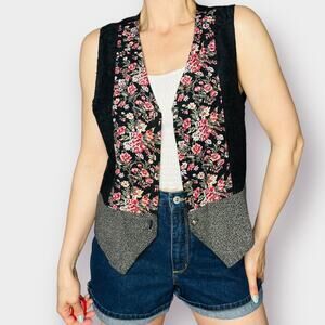 90s 2 X 5 Black Lace Floral‎ Vest